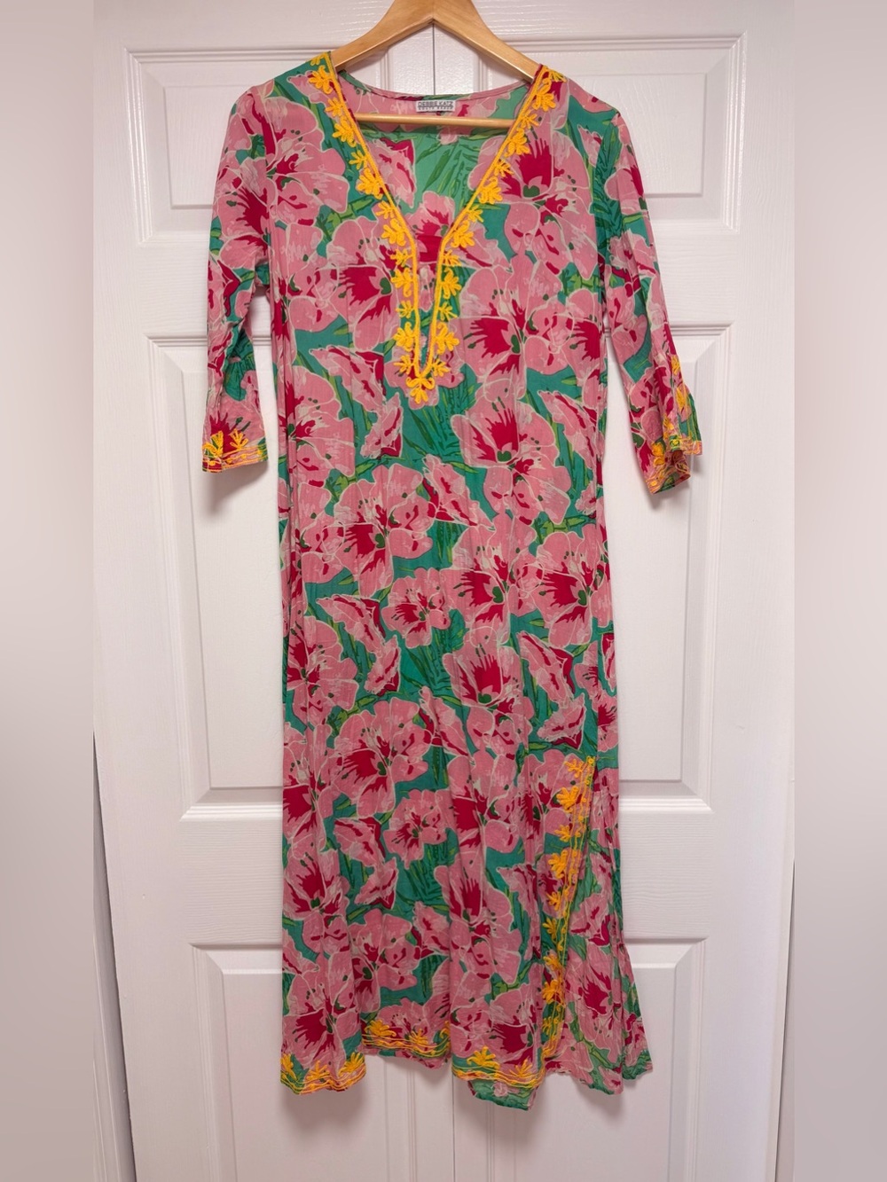 Debbie Katz South Beach Floral Embroidered Maxi Tunic Dress